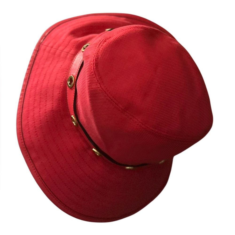 Coach | Red Bucket Hat with Gold Eyelet Band | Cotton / Leather Trim NWT 🏷️ XS/S - Picture 2 of 16